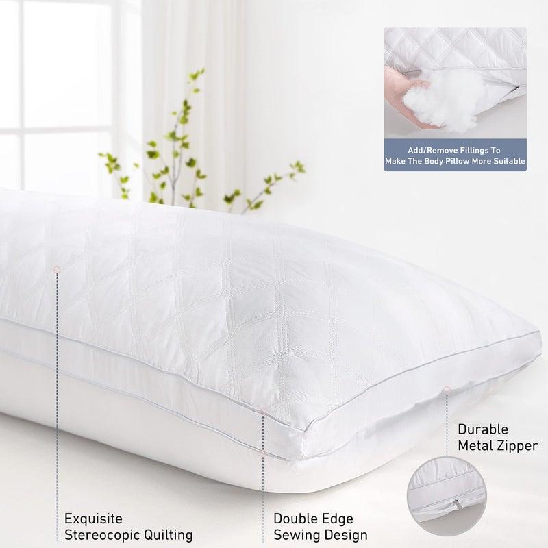 Leeden Body Pillow - Premium White Firm Fluffy Long Pillow - 21 x 54 Soft Plush Full Body Pillows - Adjustable Side Pillow for Sleeping - Image 4